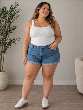 Repurposed Vintage Levi 550 Rolled Cuff Jeans Shorts Medium Blue • 38” Waist